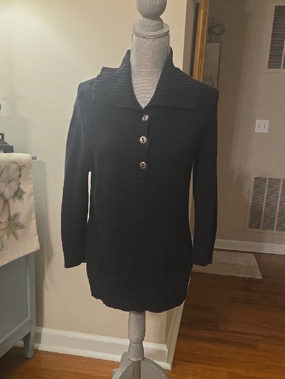 Ralph Lauren Black Half Button Collared Sweater
